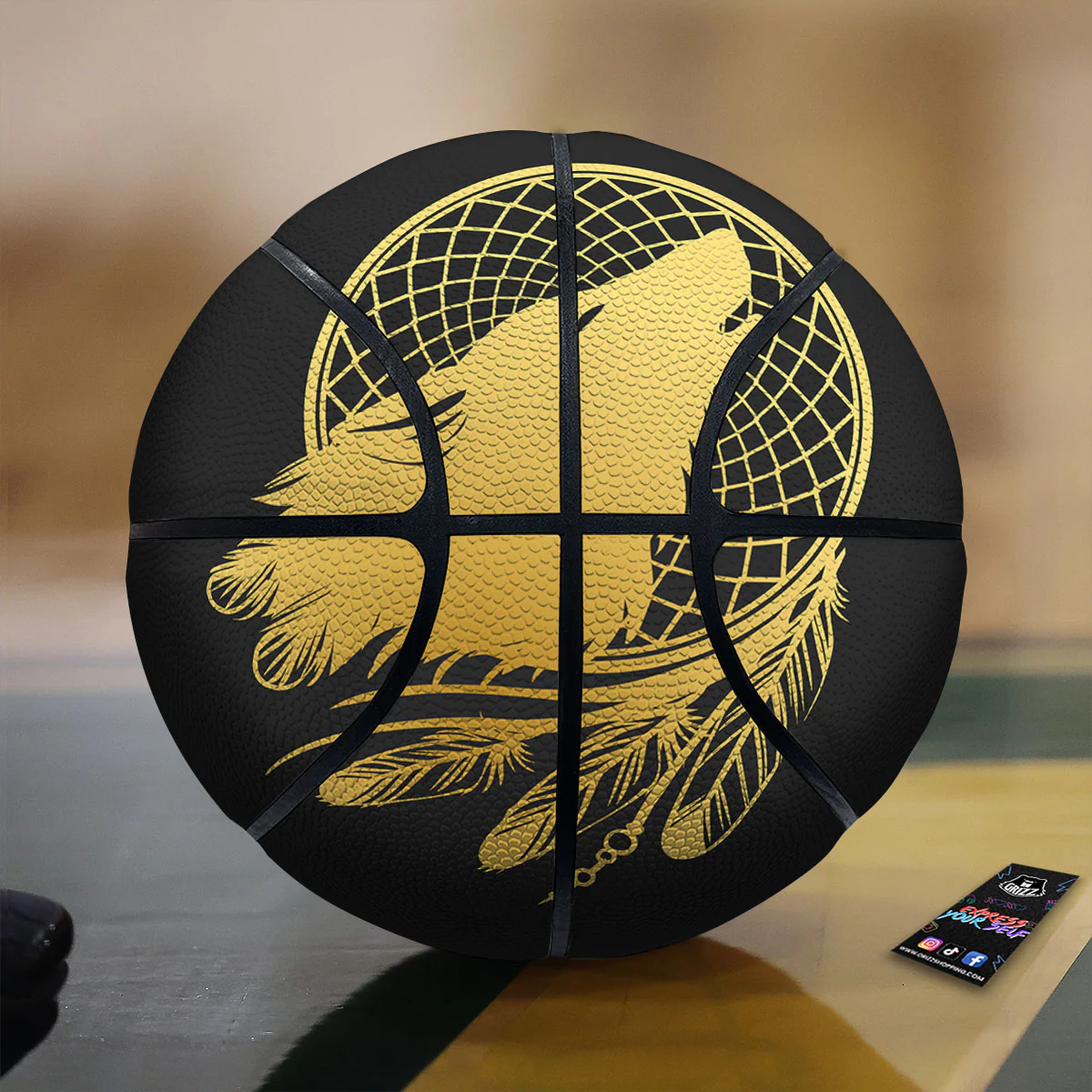 Howling Wolf Golden Bohemian Print Basketball