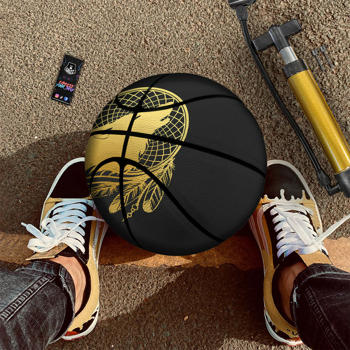 Howling Wolf Golden Bohemian Print Basketball - Image 2