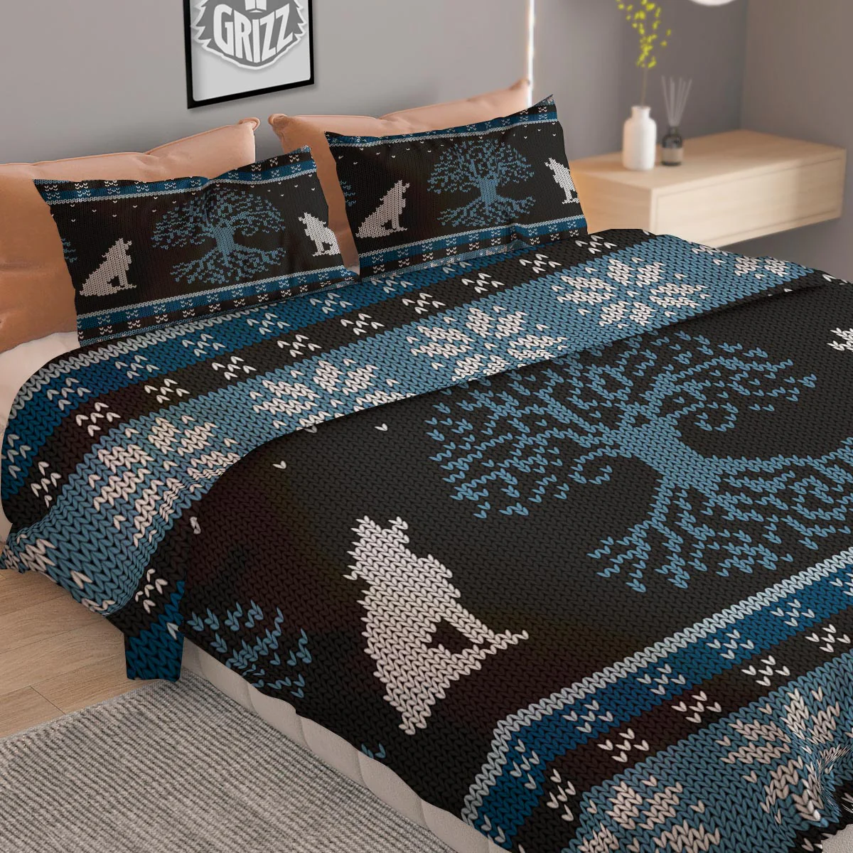 Howling Wolves And Tree Of Life Print Duvet Cover Bedding Set - Image 2