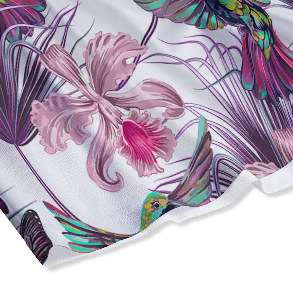 Hummingbird And Pink Flowers Print Mesh Shorts - Image 4