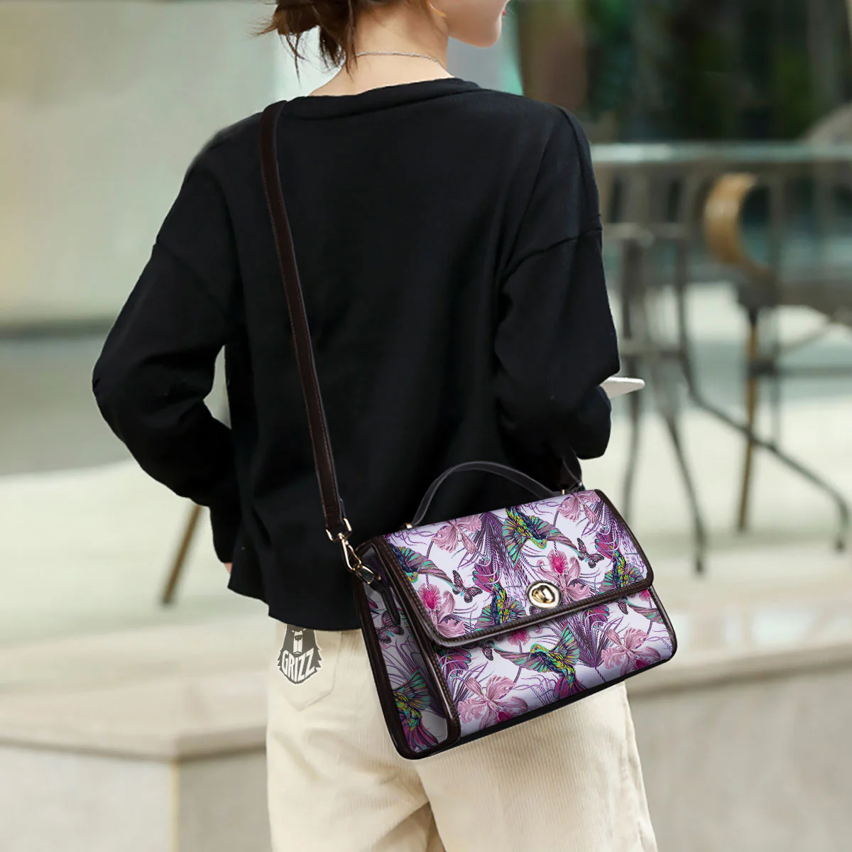 Hummingbird And Pink Flowers Print Women's Satchel Bag - Image 3