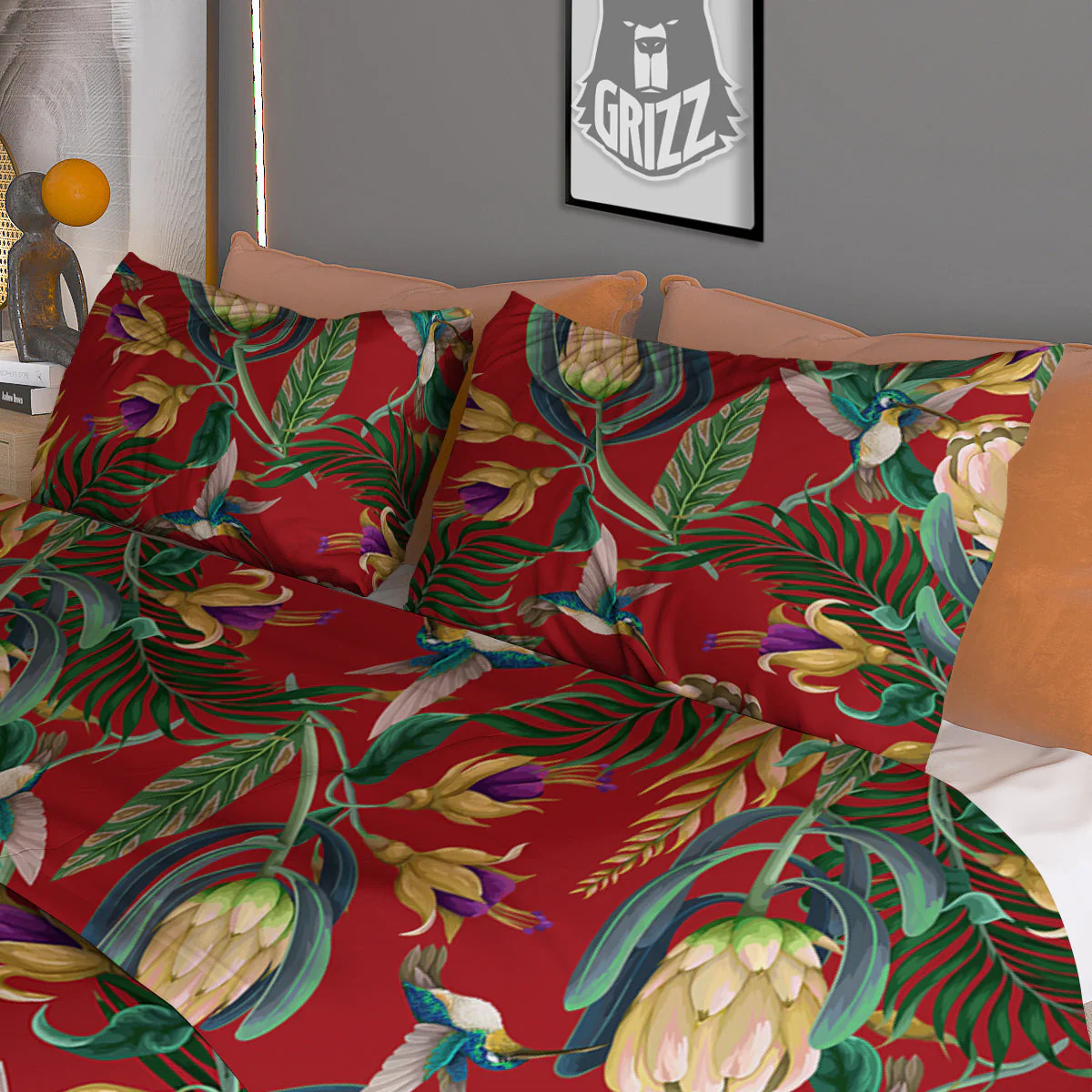 Hummingbird And Wild Flowers Print Pattern Duvet Cover Bedding Set - Image 3