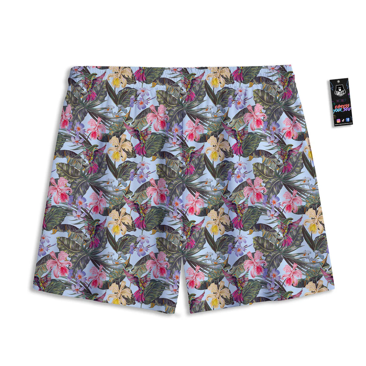 Hummingbird Tropical Print Pattern Mesh Shorts - Image 2