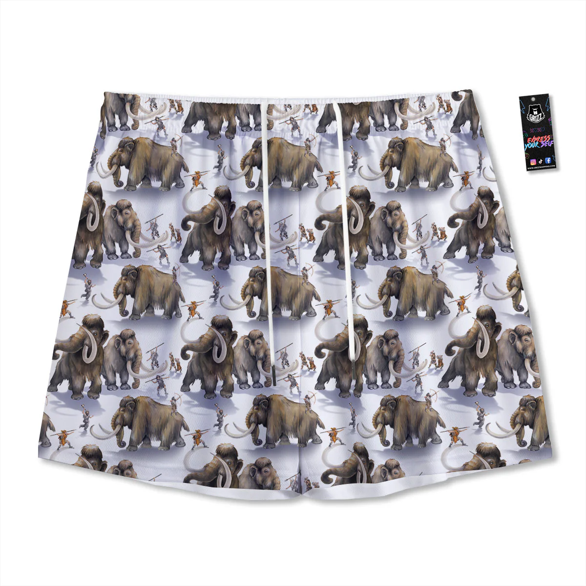 Hunting Mammoth Print Pattern Mesh Shorts