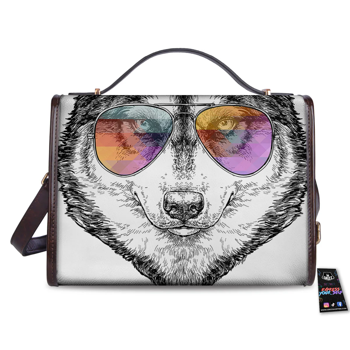 Husky Hippie Siberian Print Women's Satchel Bag - Image 2