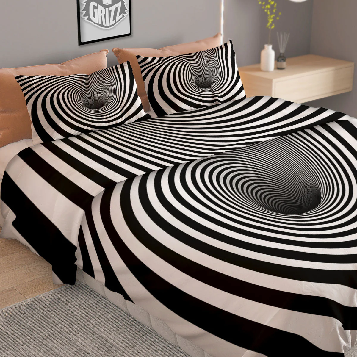Hypnotic Illusion White And Black Print Duvet Cover Bedding Set - Image 2