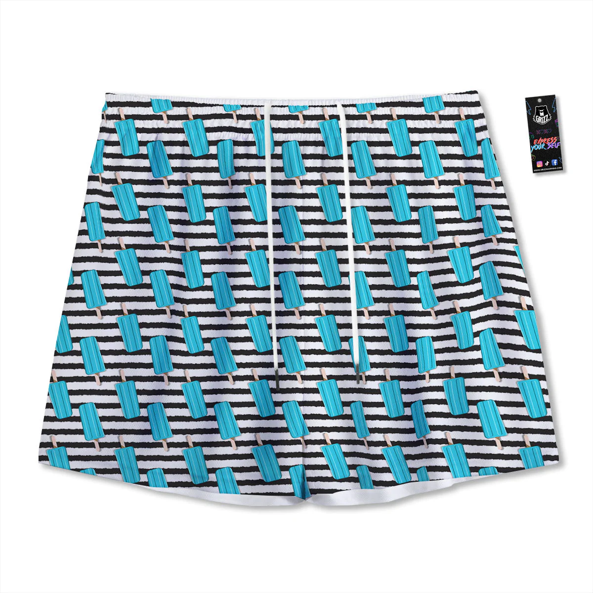 Ice Cream Black Striped Print Pattern Mesh Shorts