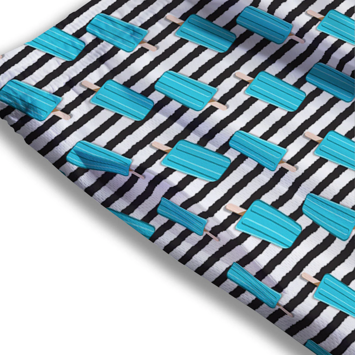 Ice Cream Black Striped Print Pattern Mesh Shorts - Image 3