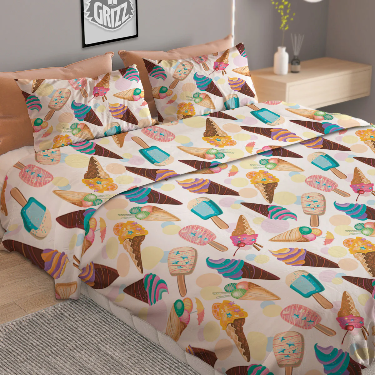 Ice Cream Cones Pastel Print Pattern Duvet Cover Bedding Set - Image 2