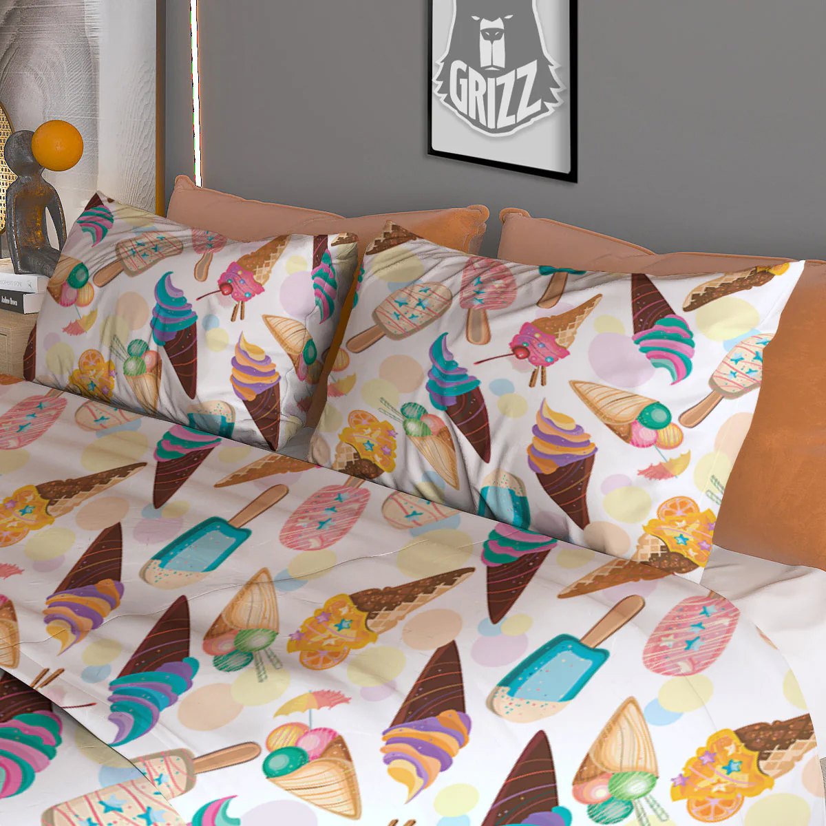 Ice Cream Cones Pastel Print Pattern Duvet Cover Bedding Set - Image 3