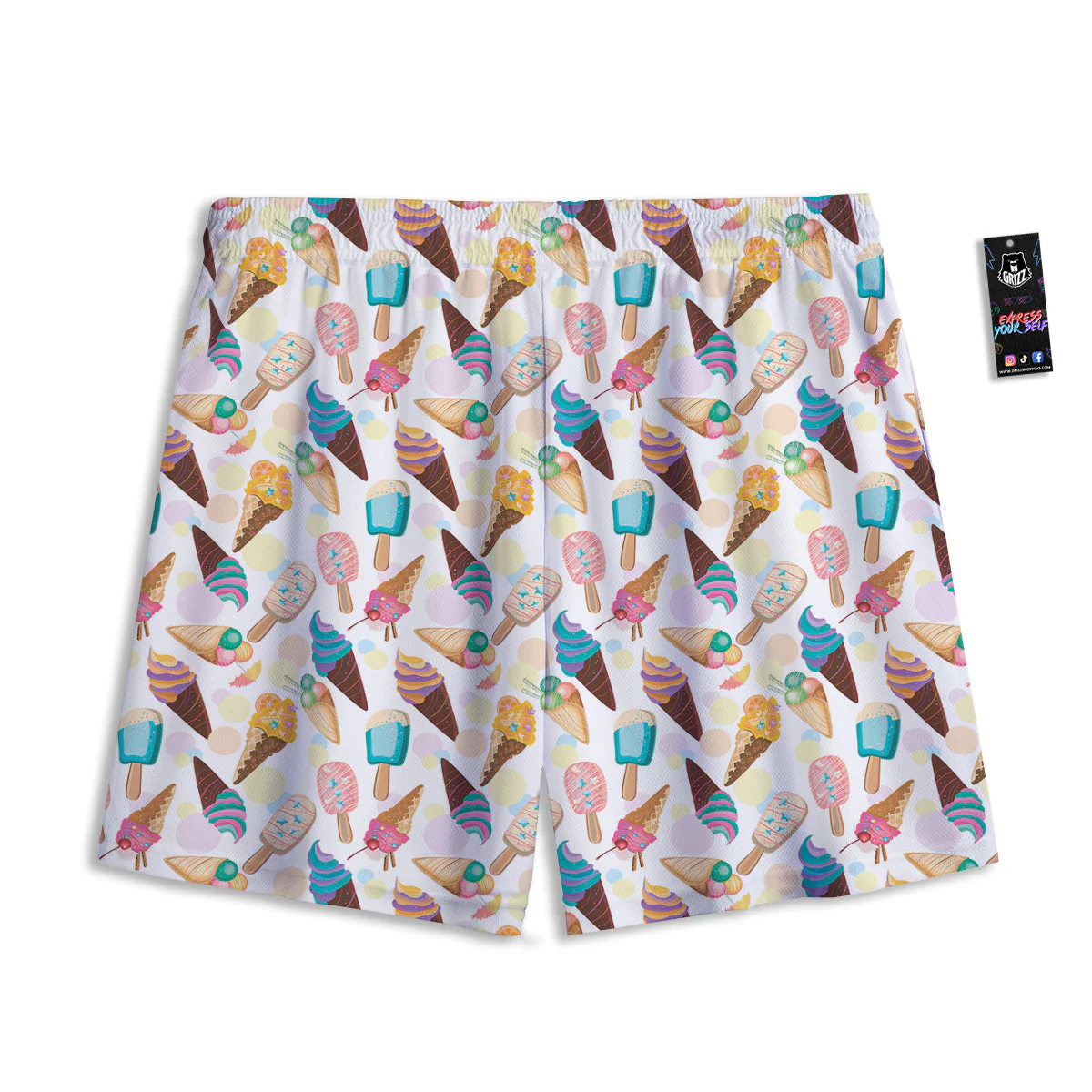 Ice Cream Cones Pastel Print Pattern Mesh Shorts - Image 2