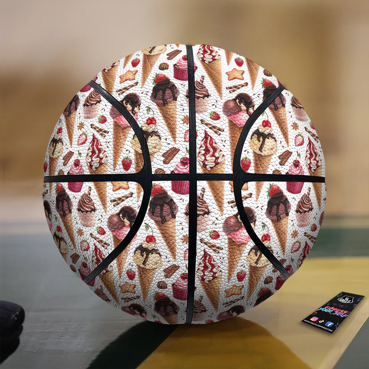 Ice Cream Cones Watercolor Print Pattern Basketball