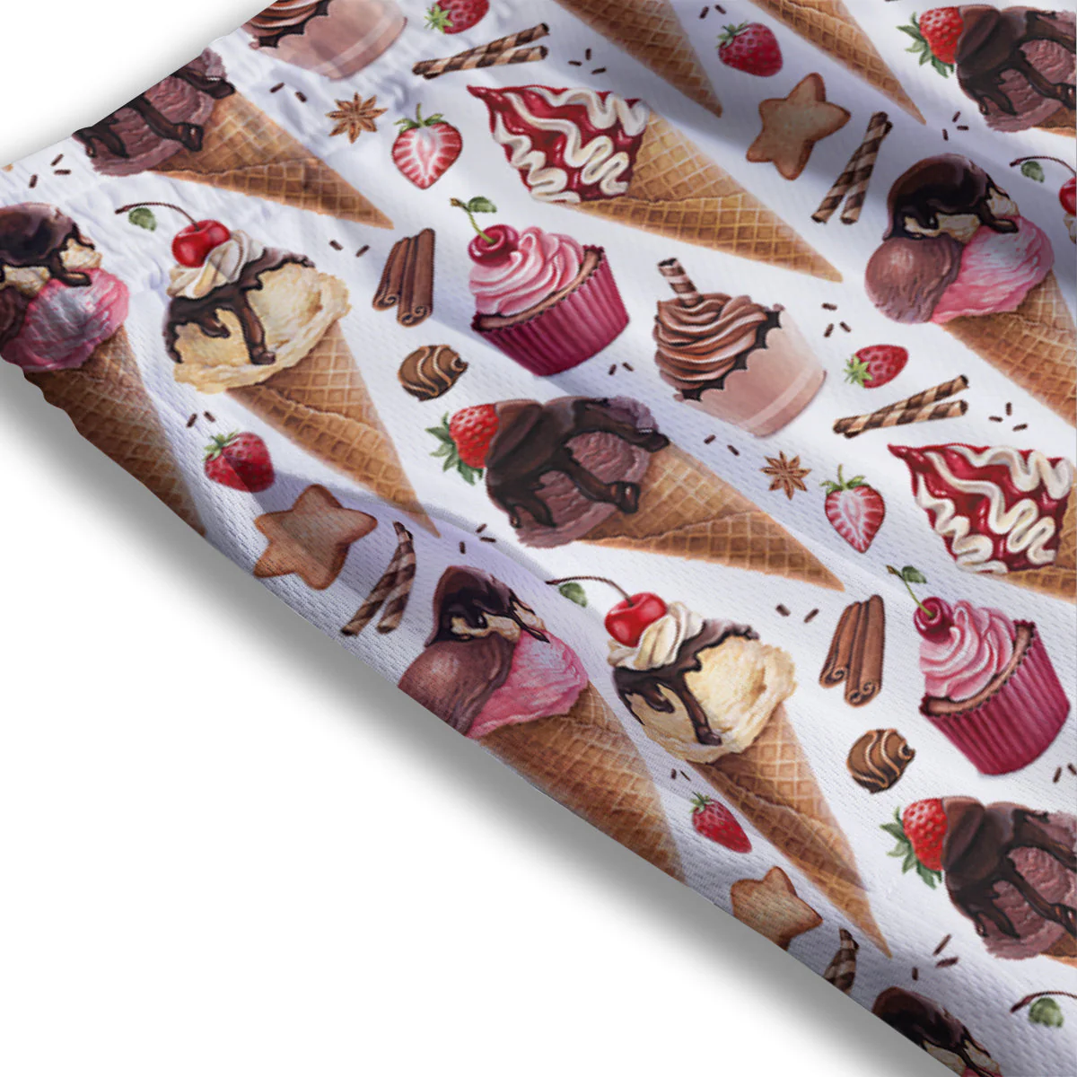 Ice Cream Cones Watercolor Print Pattern Mesh Shorts - Image 3