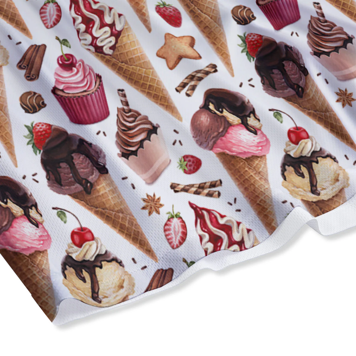Ice Cream Cones Watercolor Print Pattern Mesh Shorts - Image 4