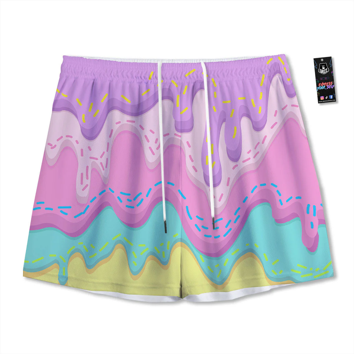 Ice Cream Dripping Pastel Print Mesh Shorts