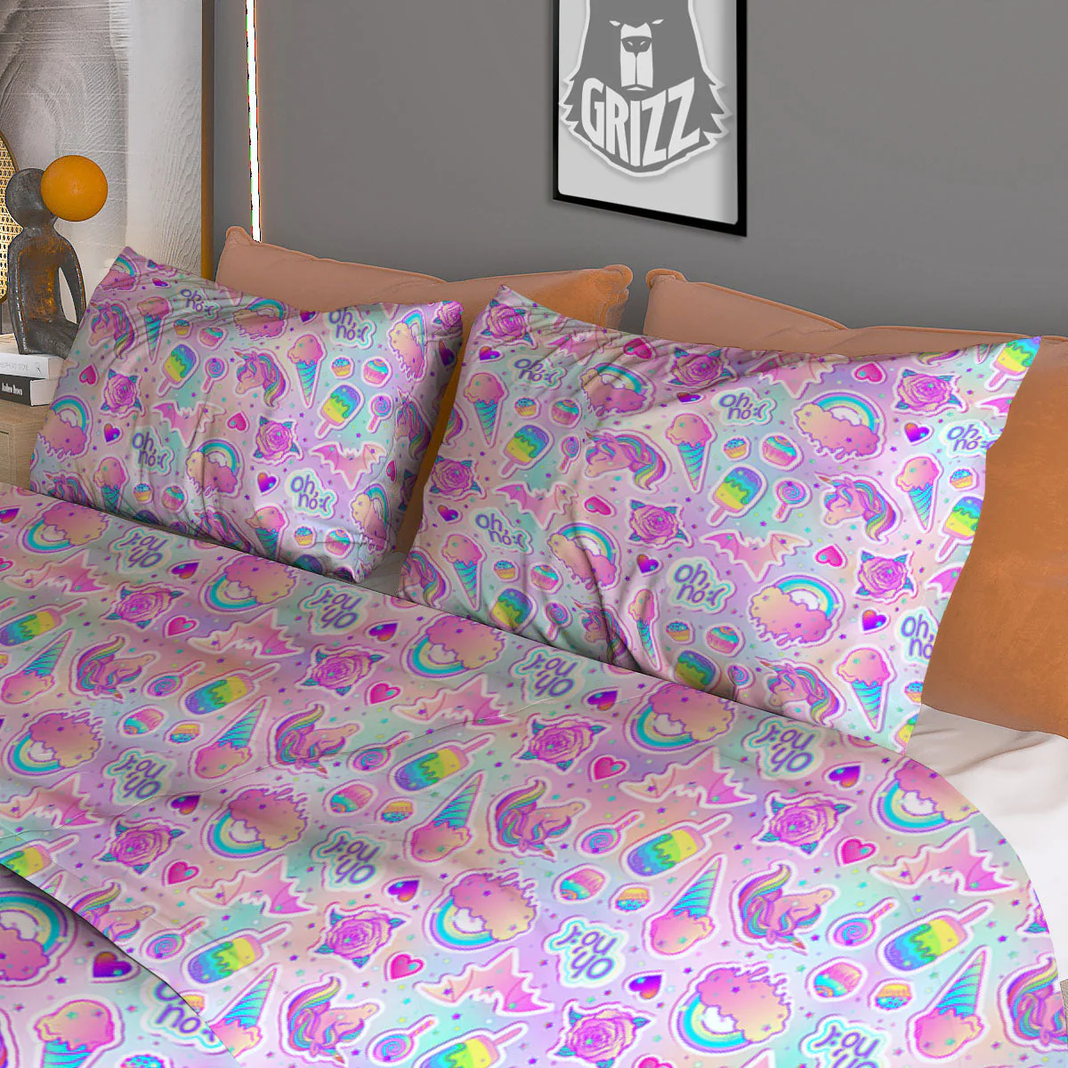 Ice Cream Girly Unicorn Print Pattern Duvet Cover Bedding Set - Image 3