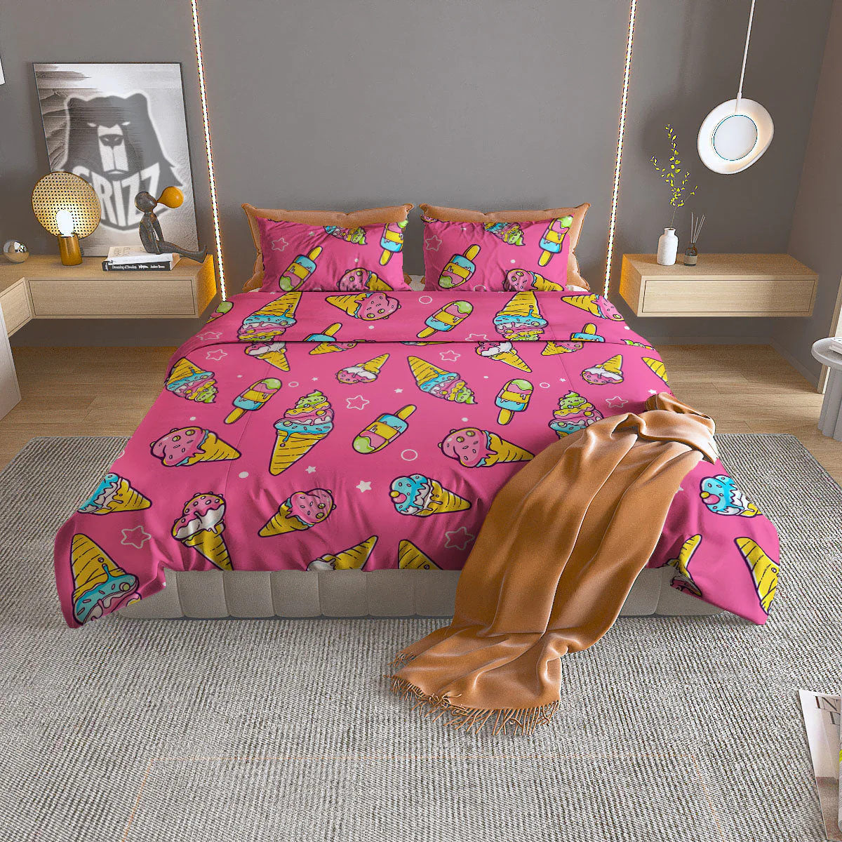 Ice Cream Pink Print Pattern Duvet Cover Bedding Set