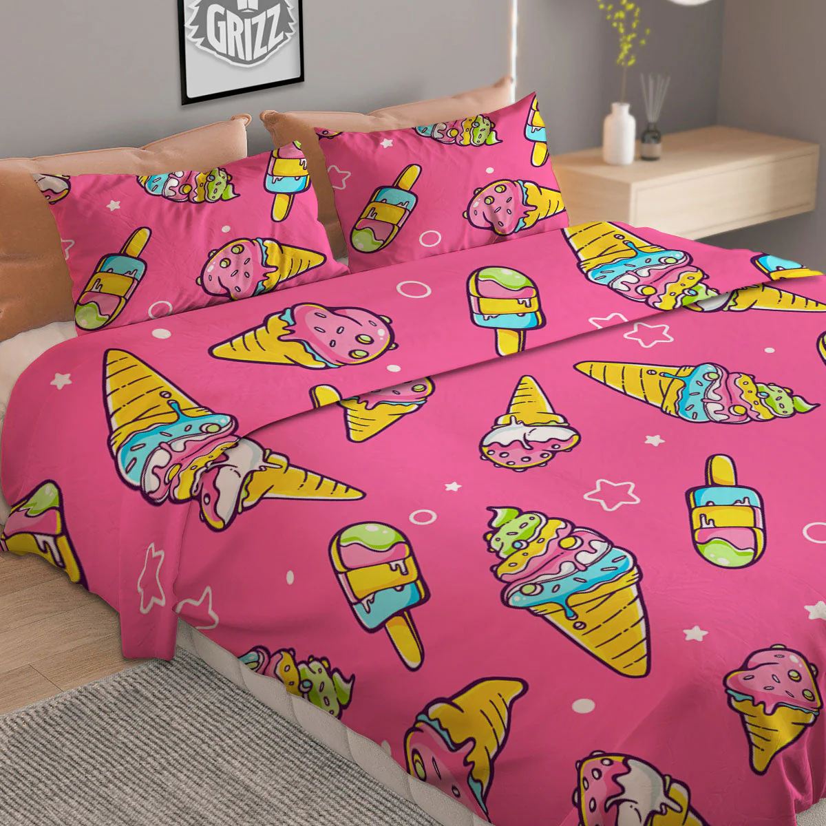 Ice Cream Pink Print Pattern Duvet Cover Bedding Set - Image 2