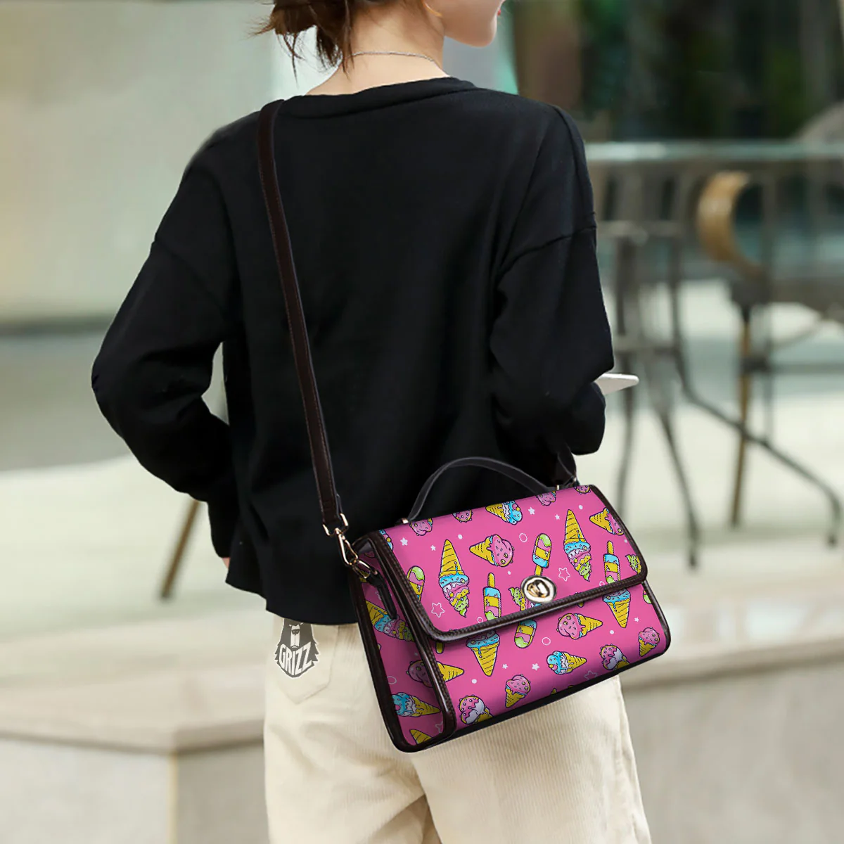 Ice Cream Pink Print Pattern Women's Satchel Bag - Image 3