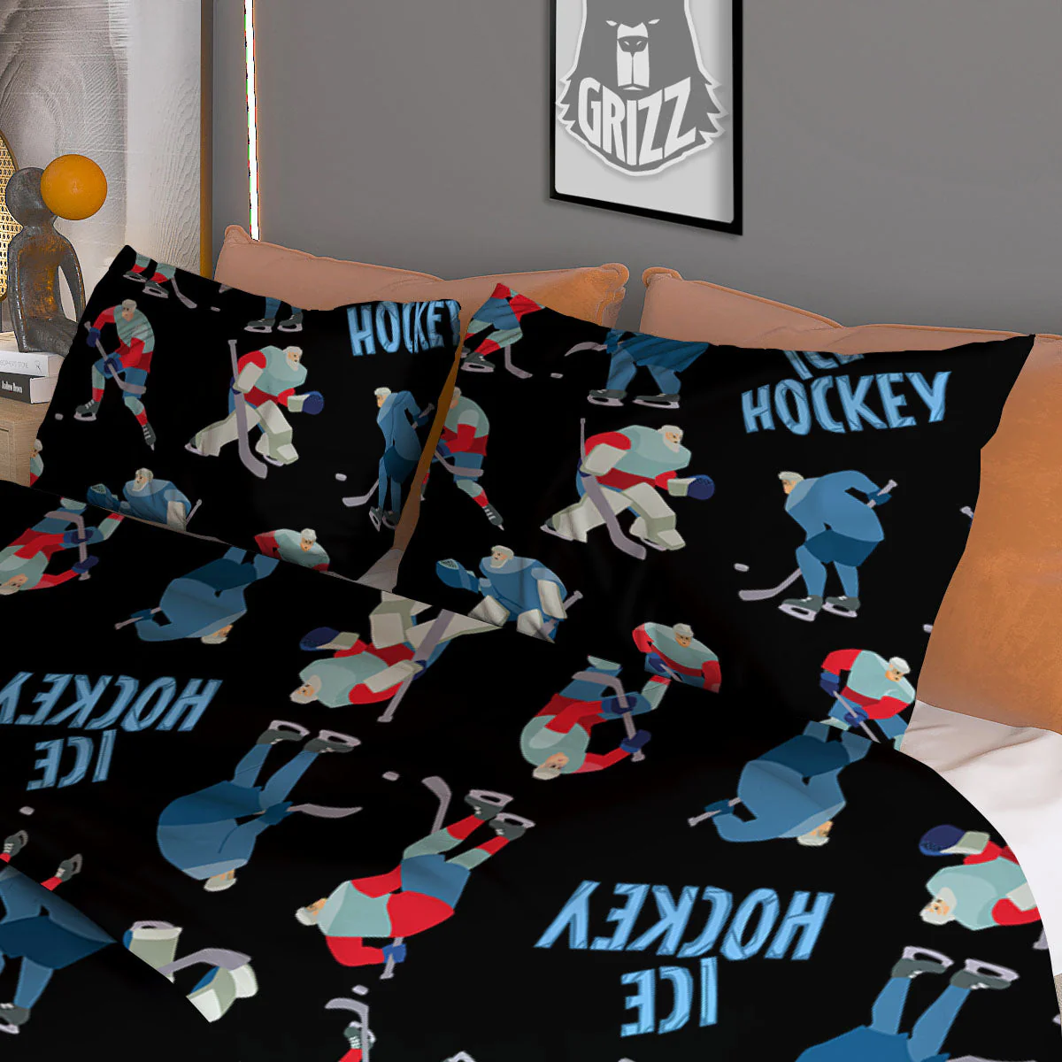 Ice Hockey Players Print Pattern Duvet Cover Bedding Set - Image 3