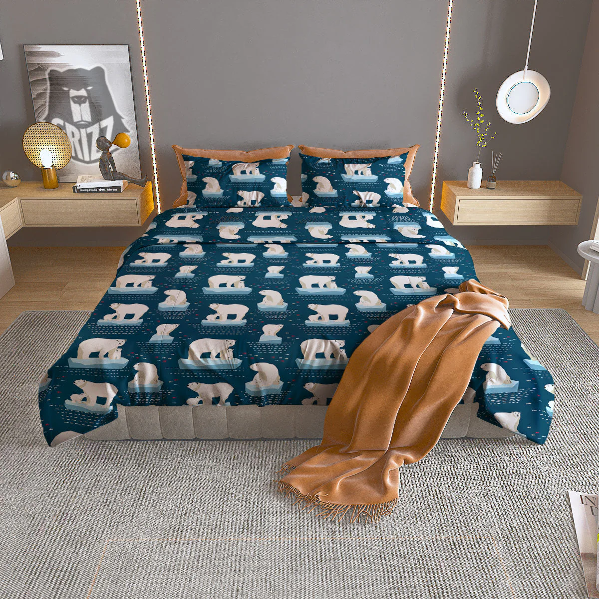 Ice Polar Bear Print Pattern Duvet Cover Bedding Set