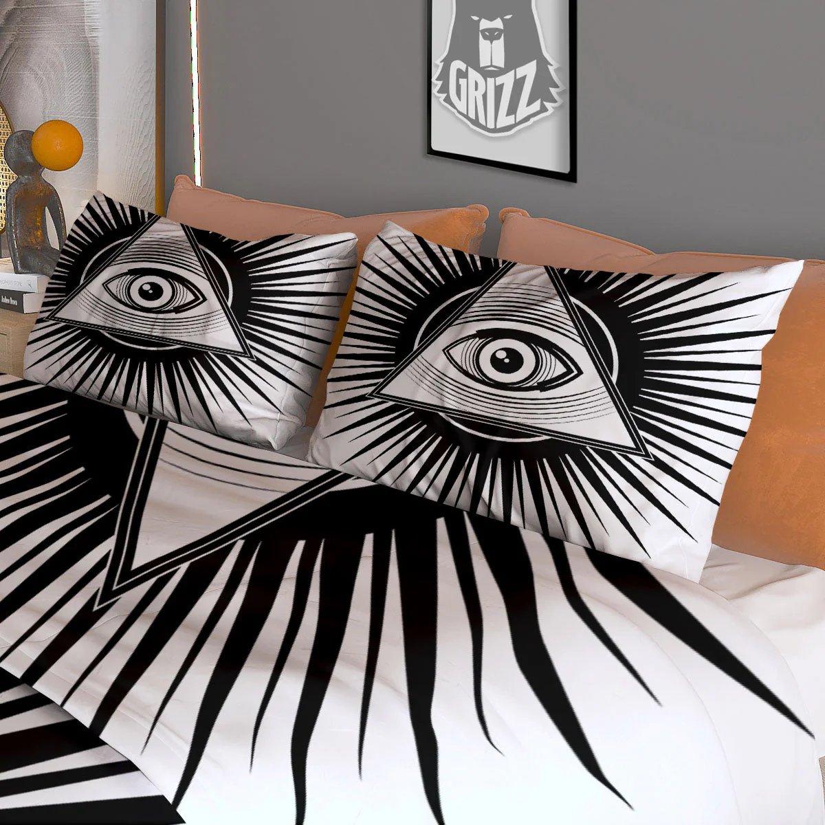 Illuminati White And Black Print Duvet Cover Bedding Set - Image 3