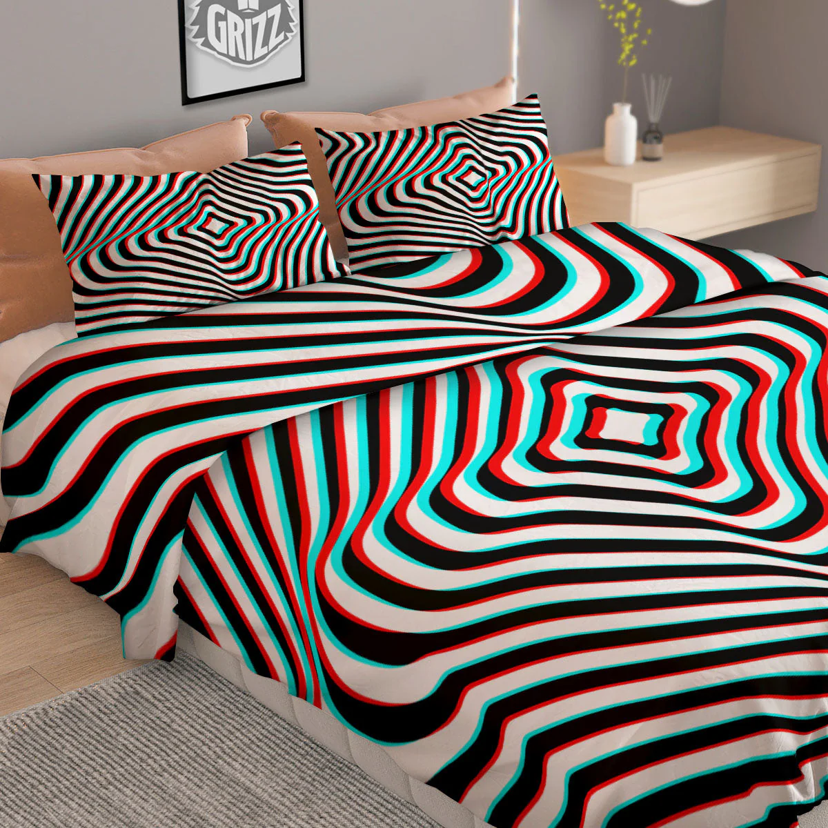 Illusion Anaglyph Optical Print Duvet Cover Bedding Set - Image 2