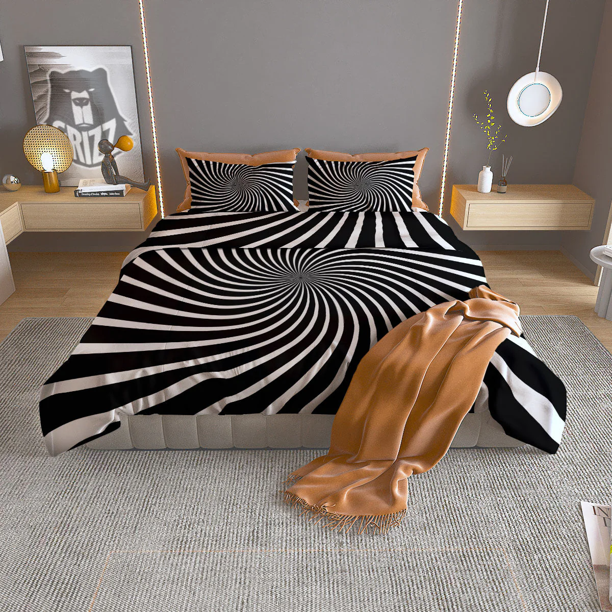 Illusory Motion White And Black Print Duvet Cover Bedding Set