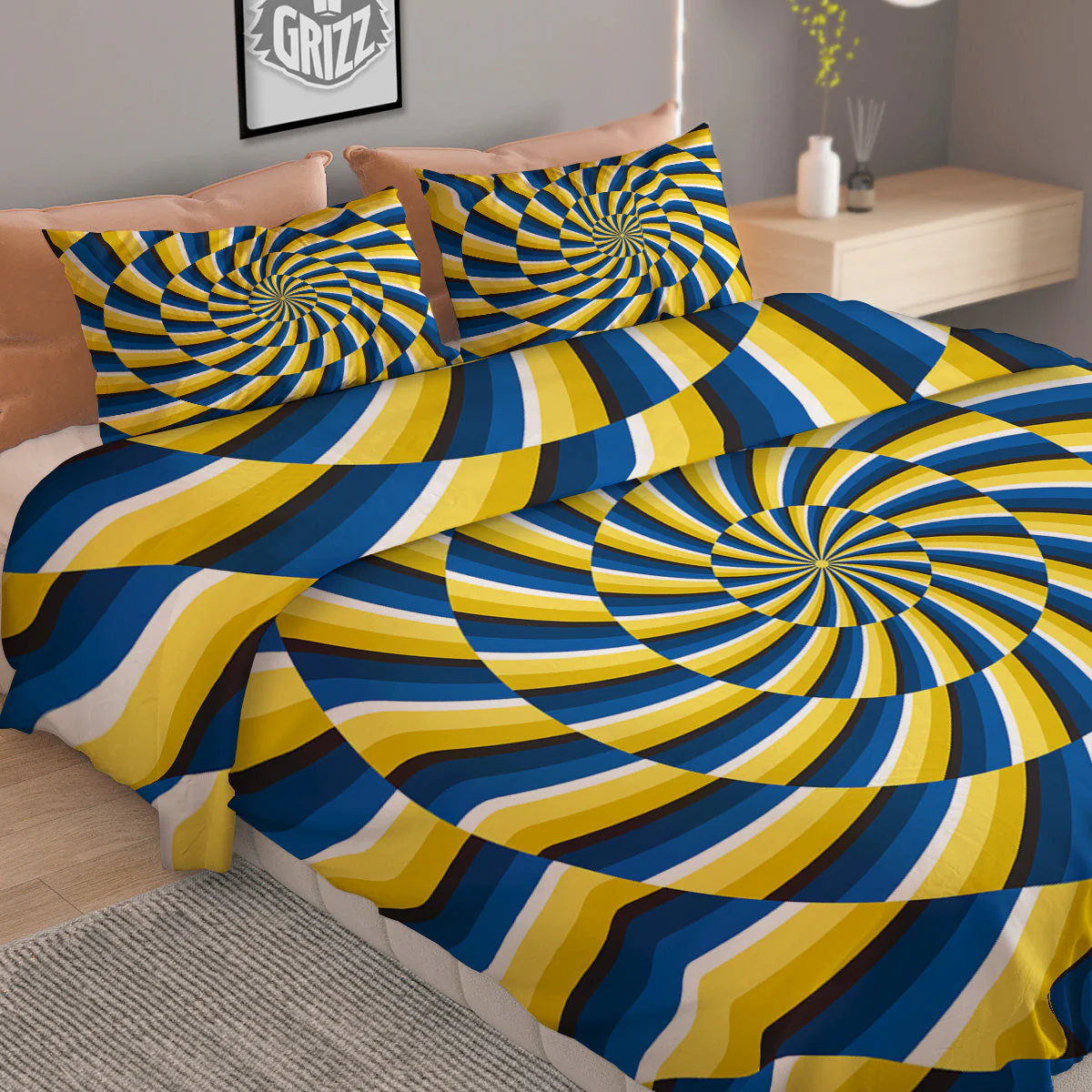 Illusory Motion Yellow And Blue Print Duvet Cover Bedding Set - Image 2