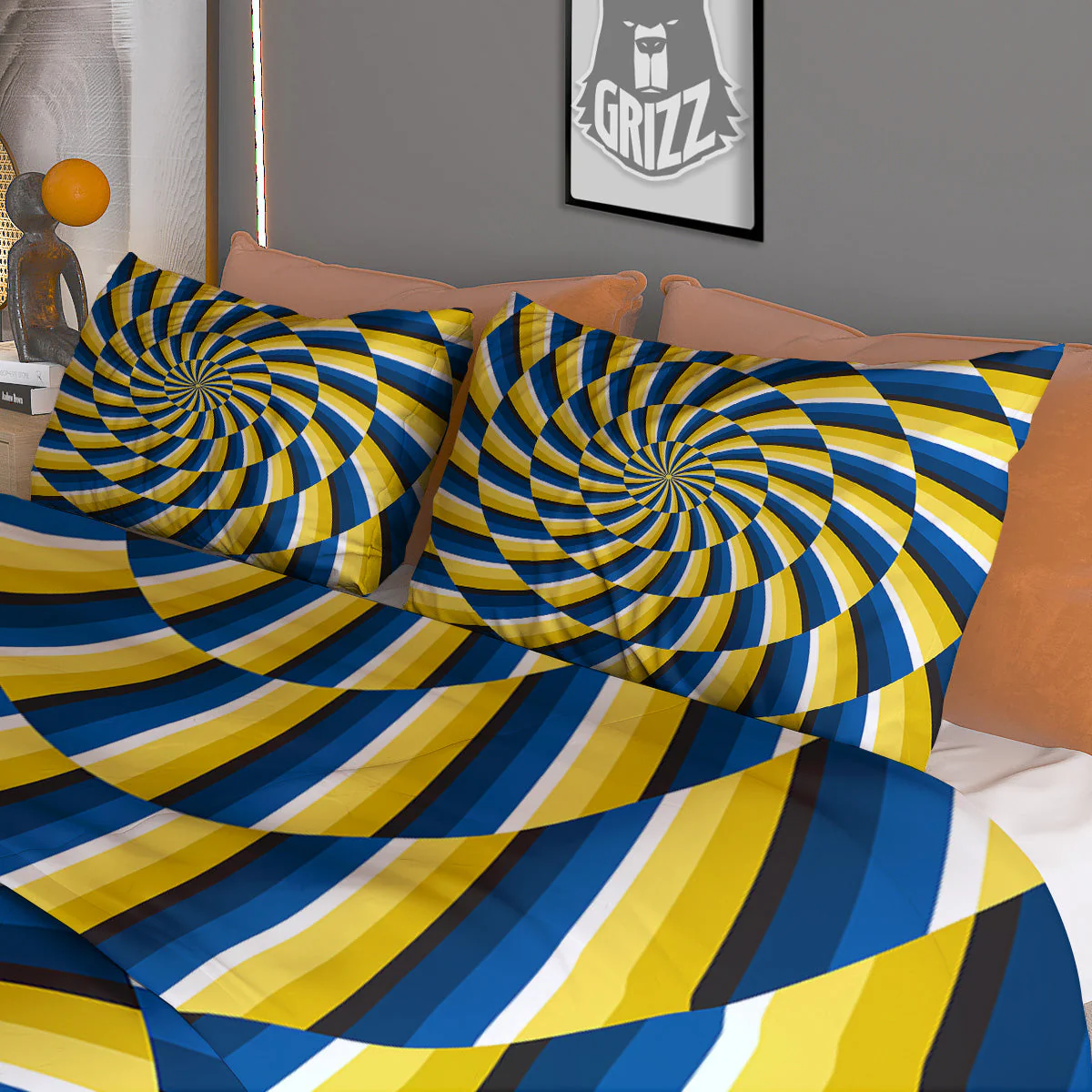Illusory Motion Yellow And Blue Print Duvet Cover Bedding Set - Image 3