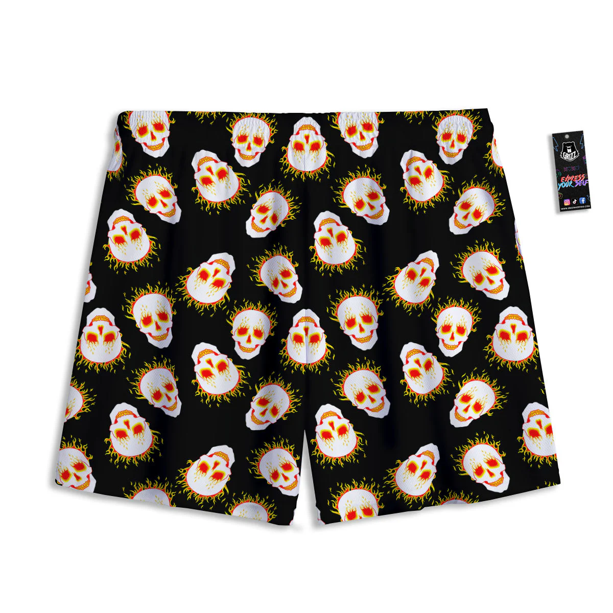 In Flames Skull Print Pattern Mesh Shorts - Image 2