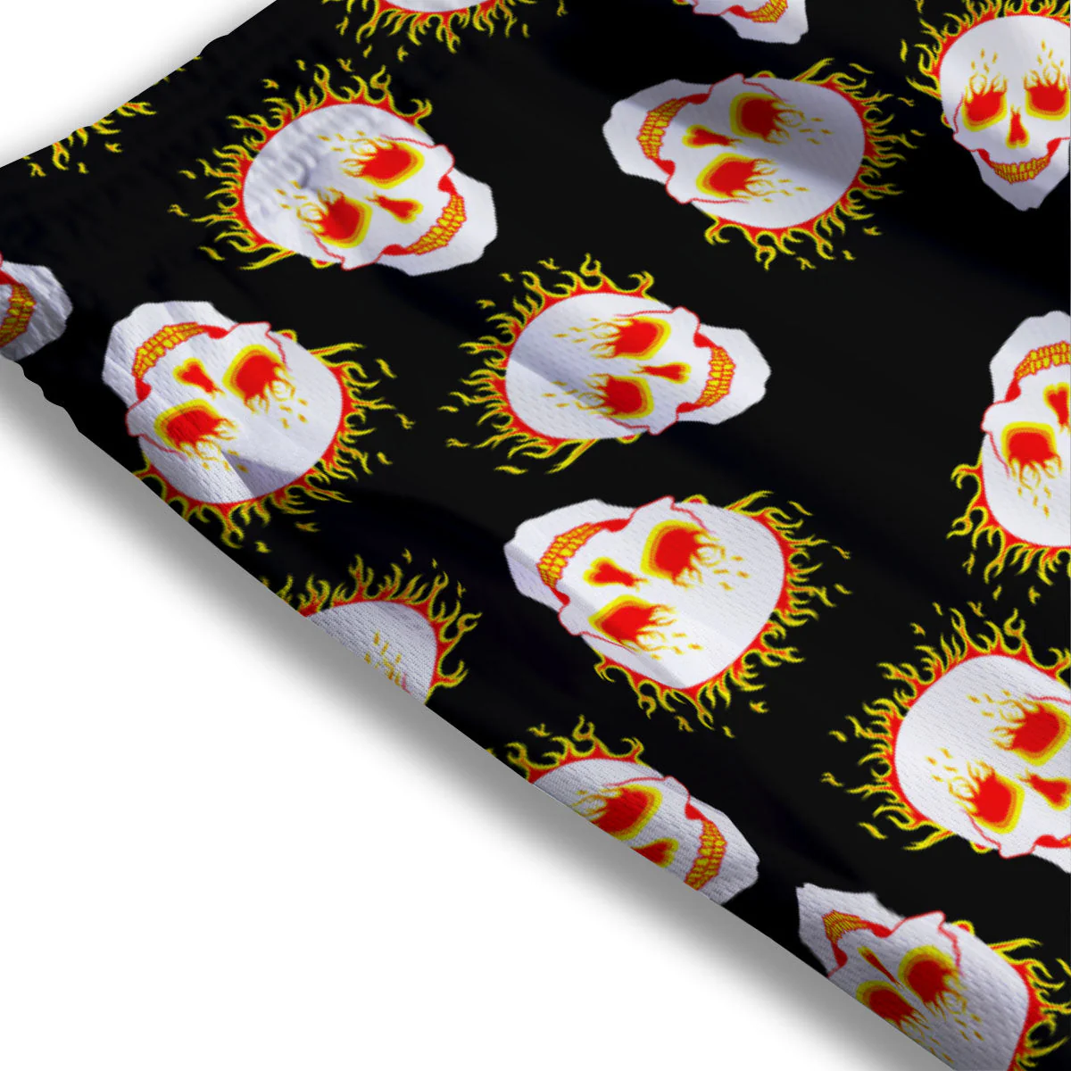 In Flames Skull Print Pattern Mesh Shorts - Image 3