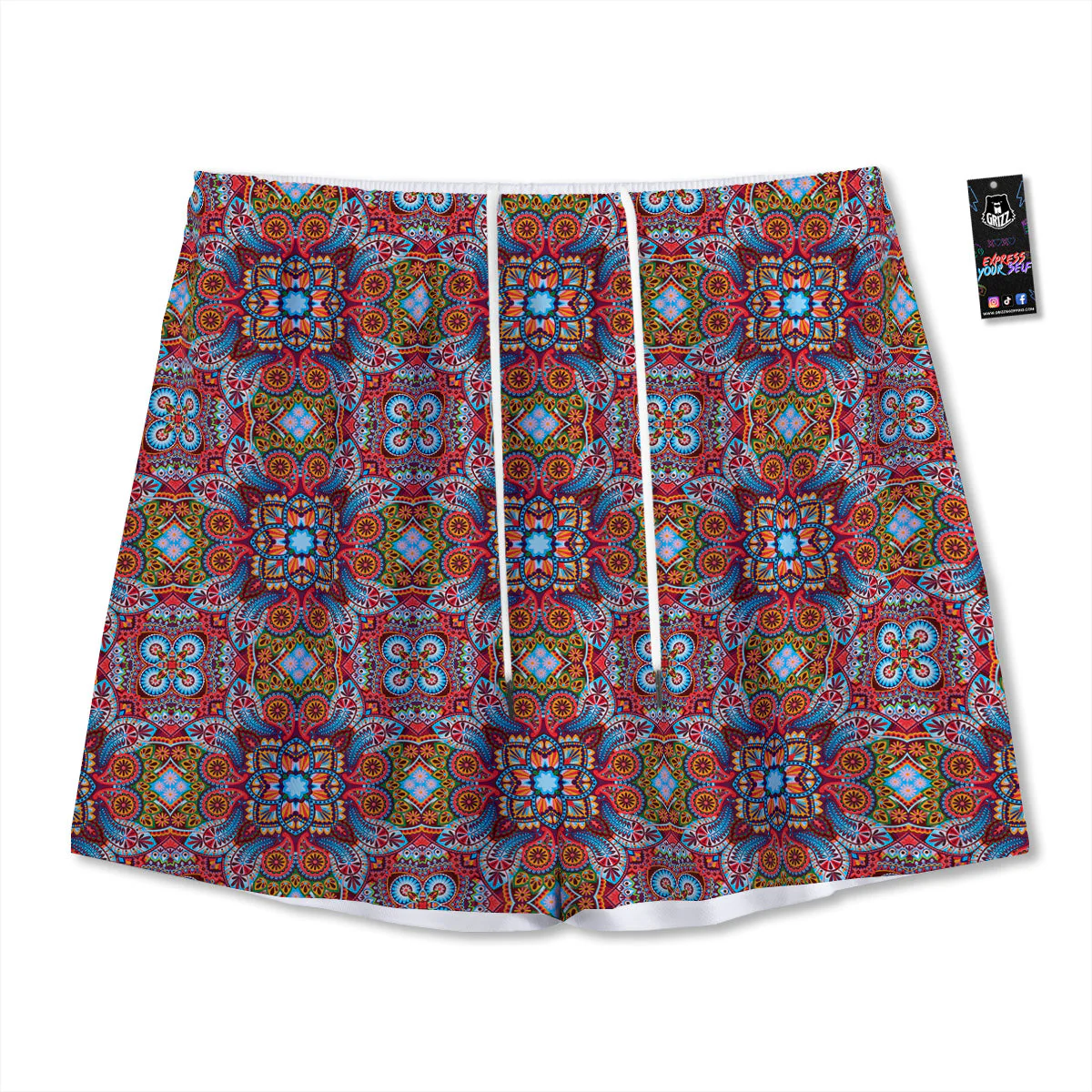 India Paisley Colorful Print Pattern Mesh Shorts