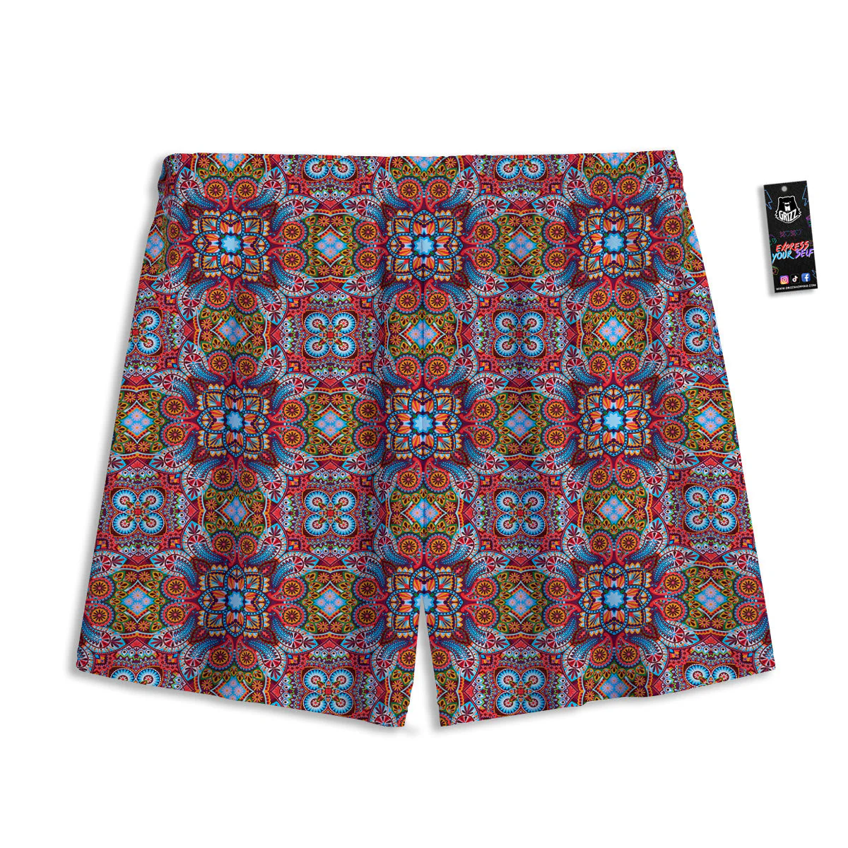 India Paisley Colorful Print Pattern Mesh Shorts - Image 2
