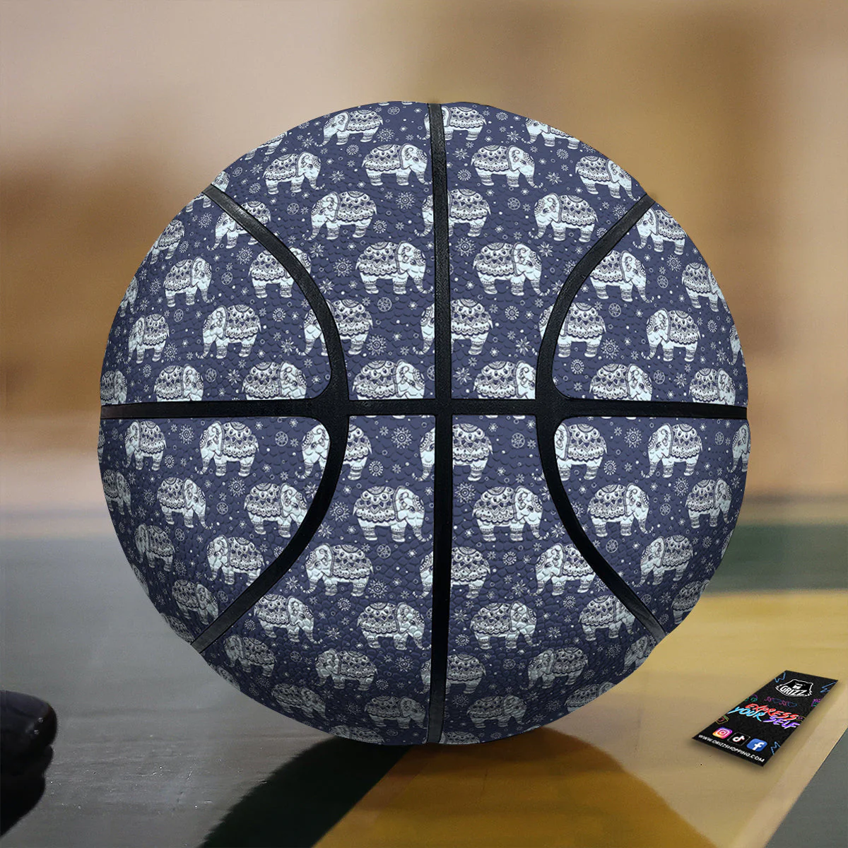 Indian Elephant Blue And White Print Pattern Basketball
