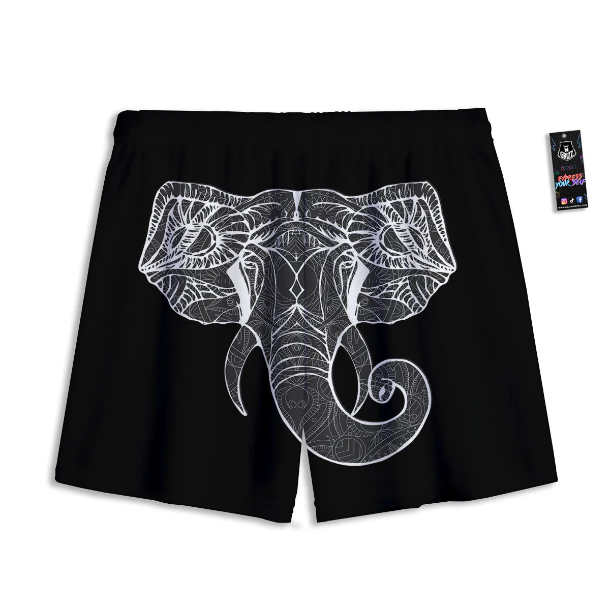 Indian Elephant White And Black Print Mesh Shorts - Image 2