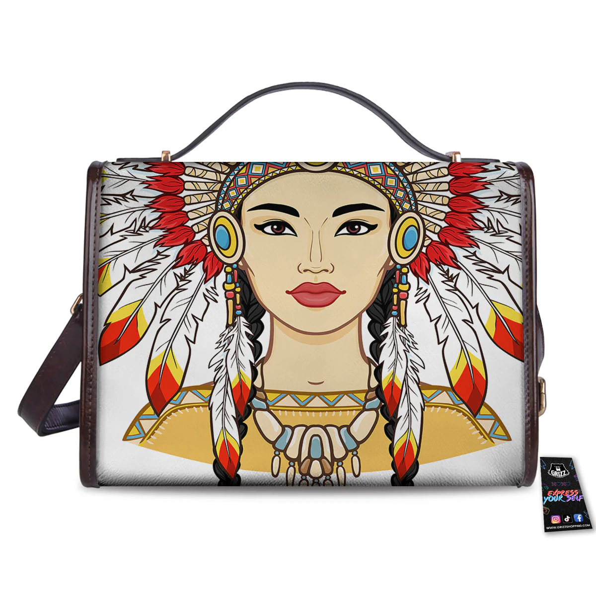 Indian Girl Native American Print Women's Satchel Bag - Image 2