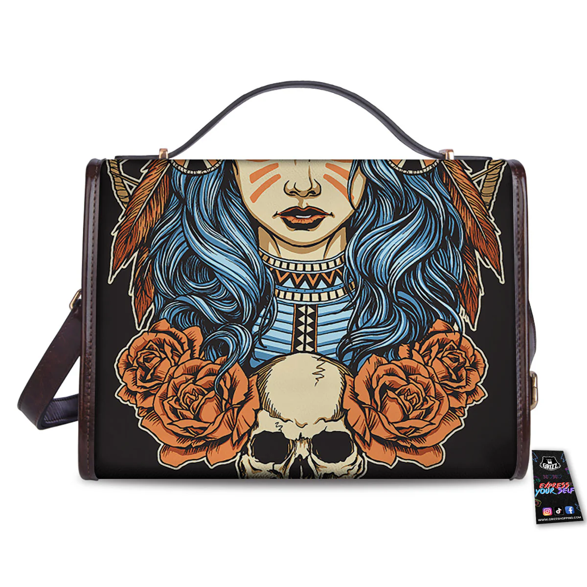 Indian Girl Native Portrait Print Women's Satchel Bag - Image 2