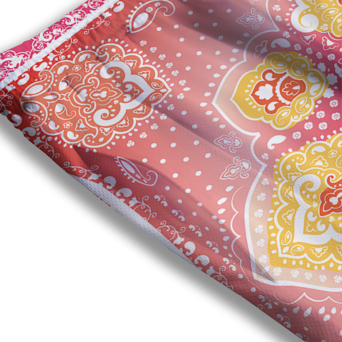 Indian Paisley Bandana Pink Print Mesh Shorts - Image 3