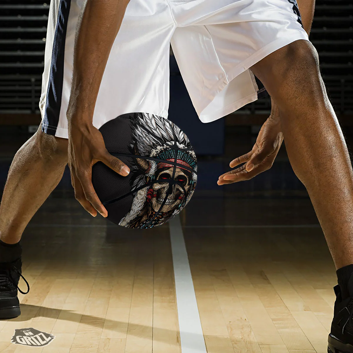 Indian Skull Native American Print Basketball - Image 3