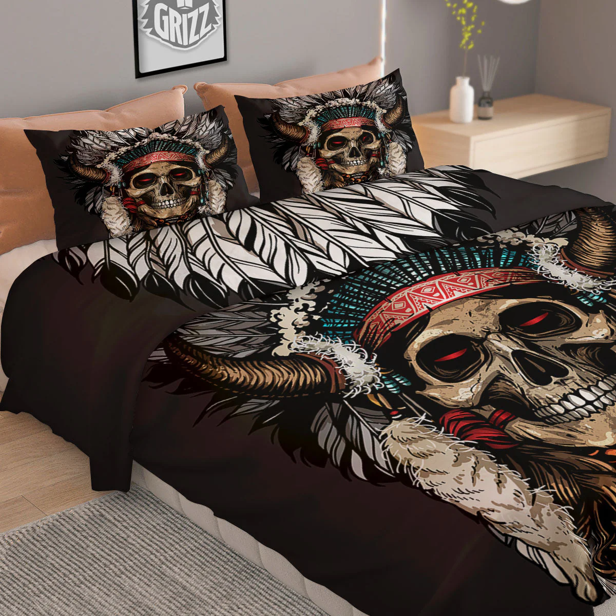 Indian Skull Native American Print Duvet Cover Bedding Set - Image 2