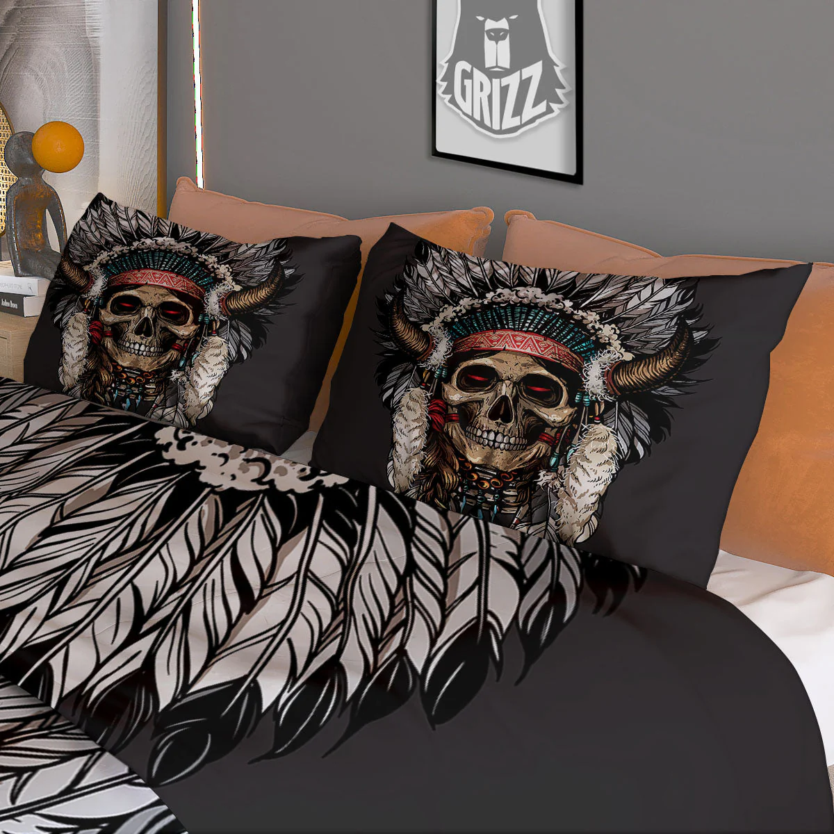Indian Skull Native American Print Duvet Cover Bedding Set - Image 3