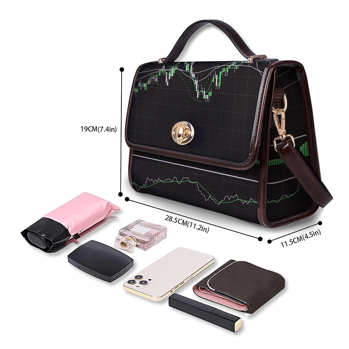Indicators And Stock Candlestick Print Women's Satchel Bag - Image 4