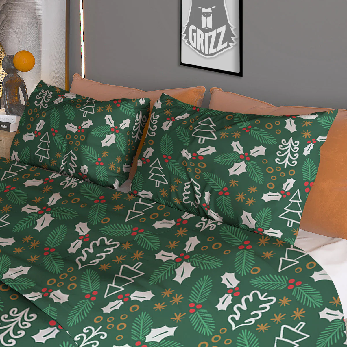 Ivy Leaf Christmas Print Pattern Duvet Cover Bedding Set - Image 3