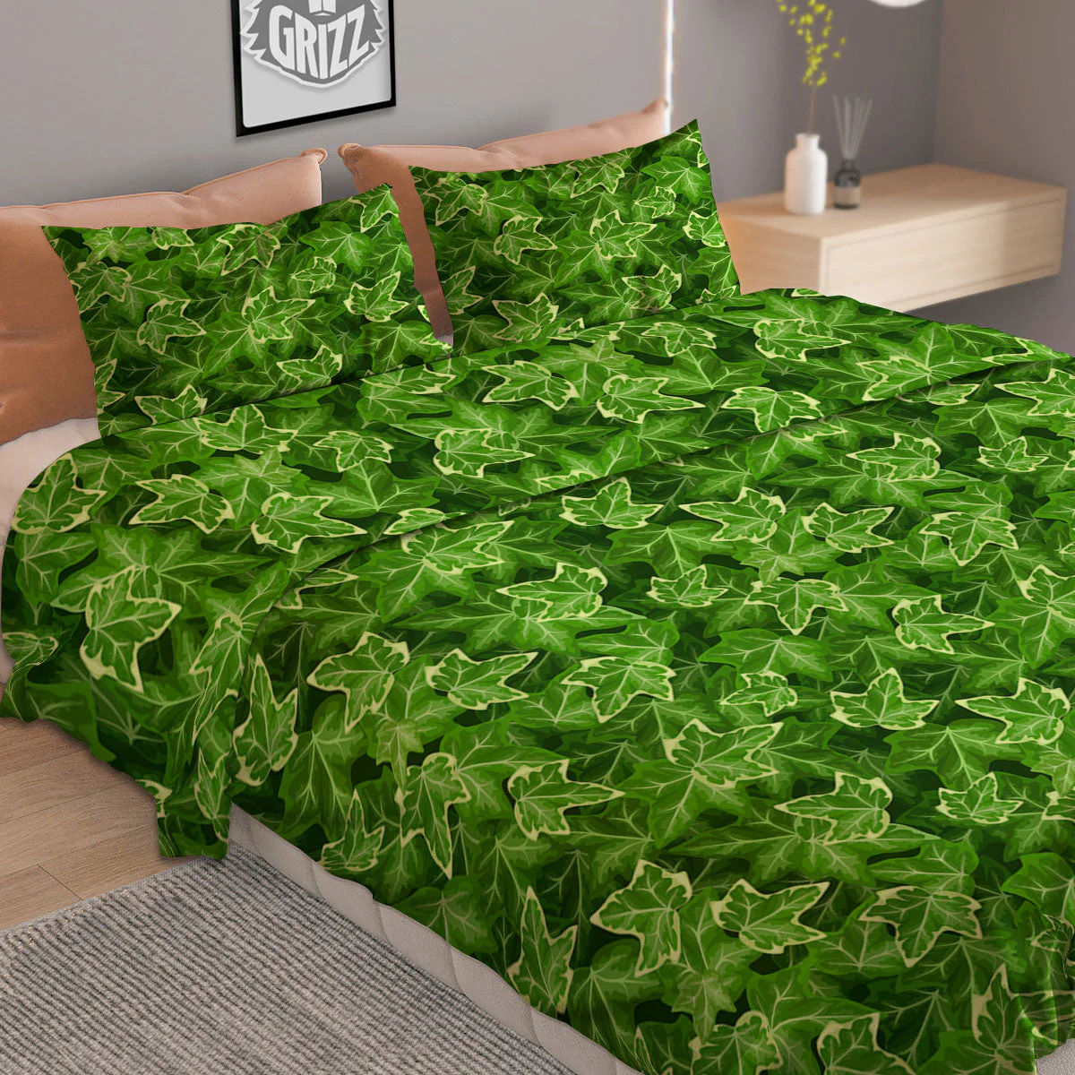 Ivy Leaf Green Print Pattern Duvet Cover Bedding Set - Image 2