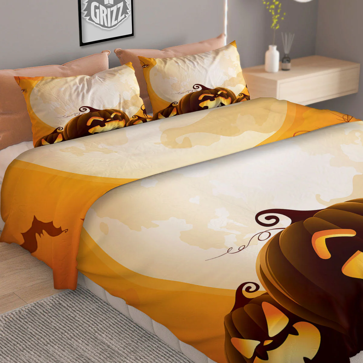Jack-O'-Lantern Pumpkin Halloween Print Duvet Cover Bedding Set - Image 2
