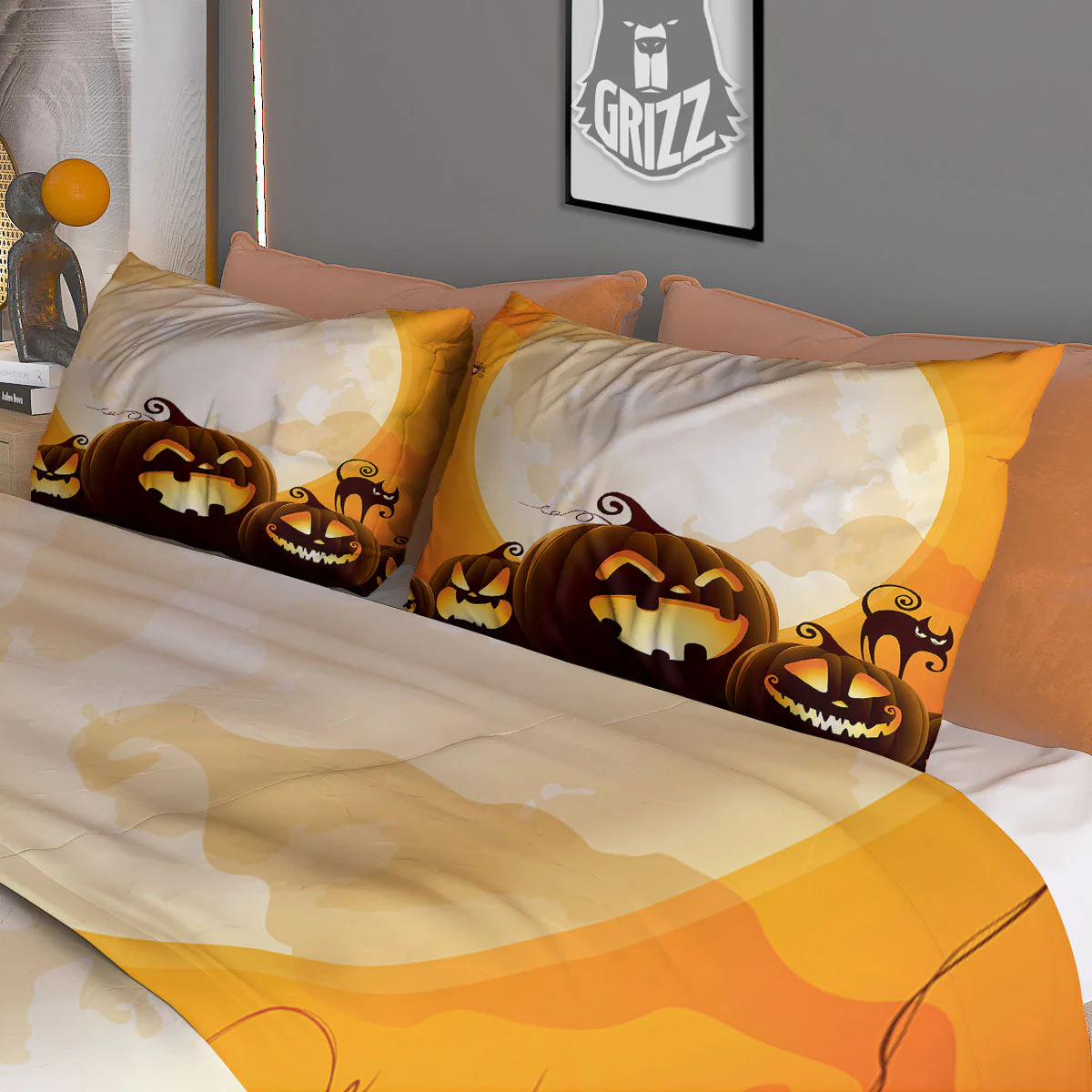 Jack-O'-Lantern Pumpkin Halloween Print Duvet Cover Bedding Set - Image 3