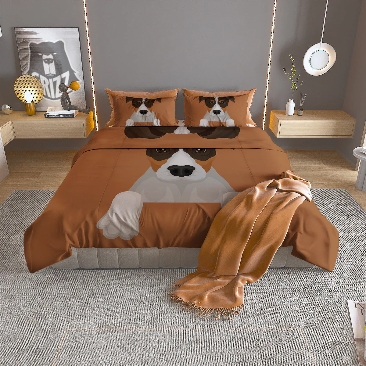 Jack Russell Terrier Cartoon Print Duvet Cover Bedding Set