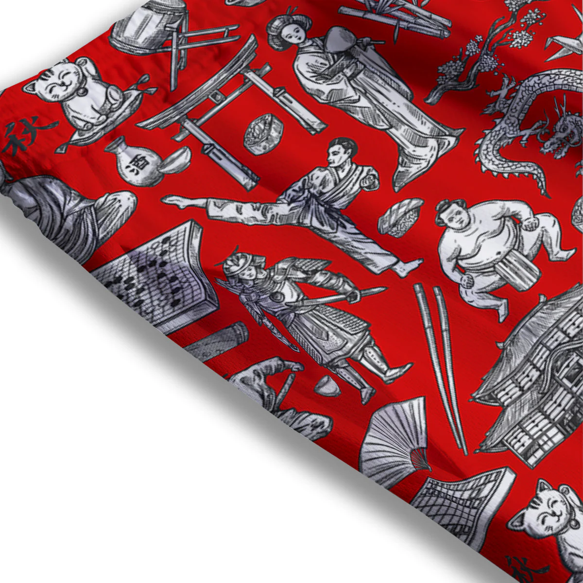 Japan History And Culture Print Pattern Mesh Shorts - Image 3