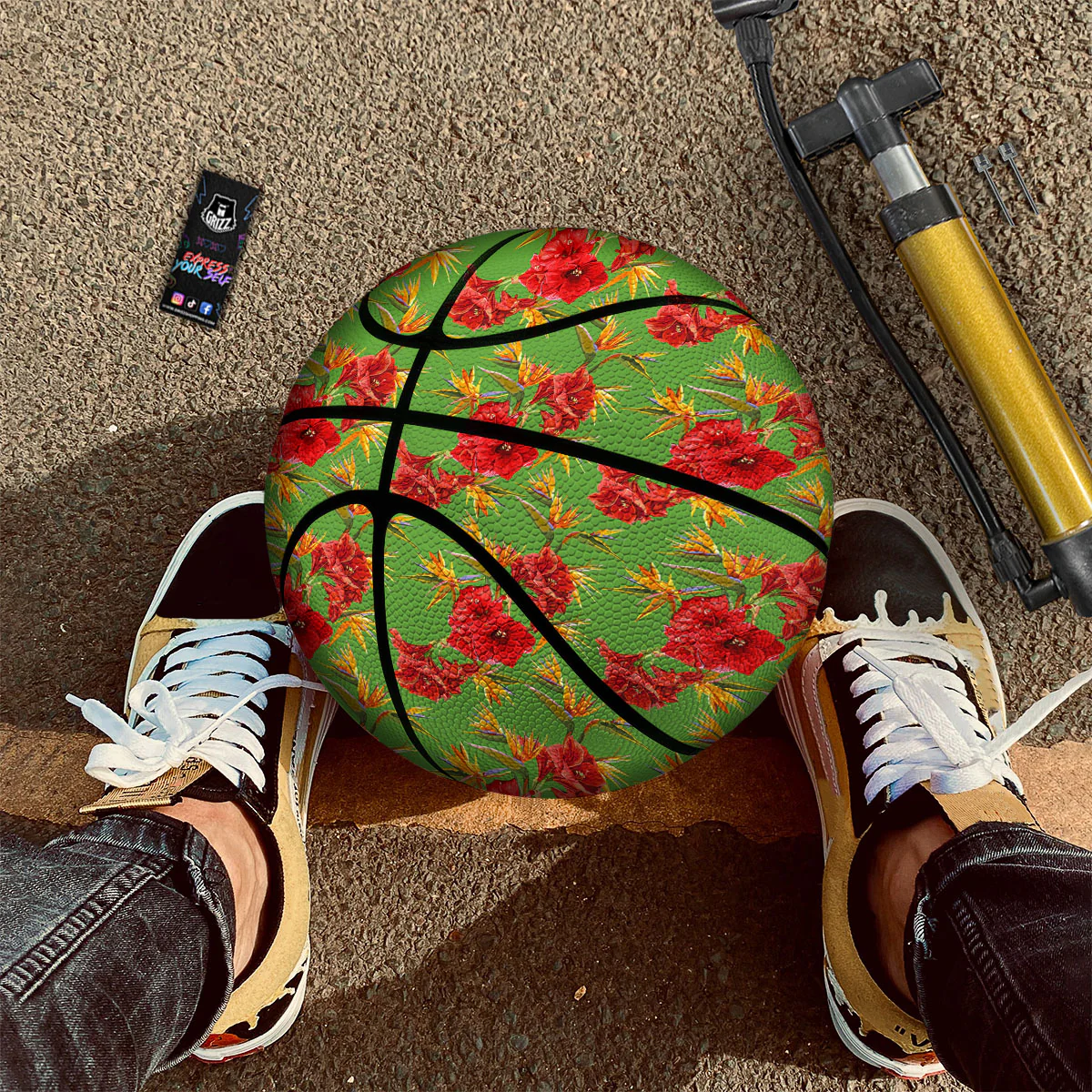 Japanese Amaryllis Yellow And Red Print Pattern Basketball - Image 2
